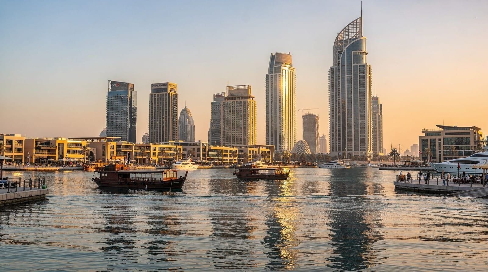 Dubai Creek & Creek Harbour — abra crossings and dhow wharfage, Dubai, UAE