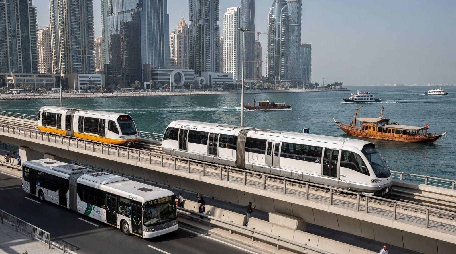Dubai public transport guide: metro, tram, bus, abra, and ferry — How metro, tram, bus, abra, and ferry actually connect in Dubai — one integrated