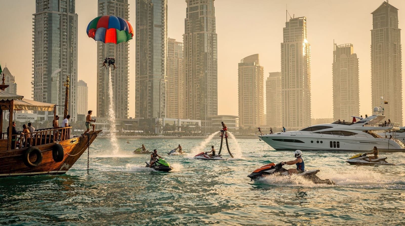 Dubai water sports: jet ski, parasailing, flyboarding and more — Every rentable water sport on Dubai's coast — jet ski, parasailing, flyboarding,
